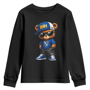 BIH Bosnia Teddy Bear Graphic Youth Sweatshirt Golden Lily Heritage Urban Streetwear Style