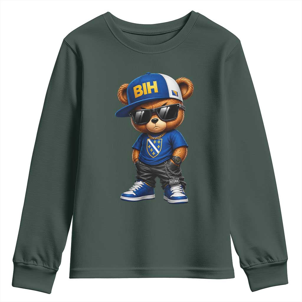 BIH Bosnia Teddy Bear Graphic Youth Sweatshirt Golden Lily Heritage Urban Streetwear Style