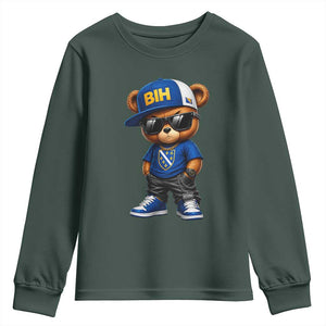 BIH Bosnia Teddy Bear Graphic Youth Sweatshirt Golden Lily Heritage Urban Streetwear Style
