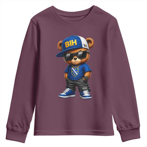 BIH Bosnia Teddy Bear Graphic Youth Sweatshirt Golden Lily Heritage Urban Streetwear Style
