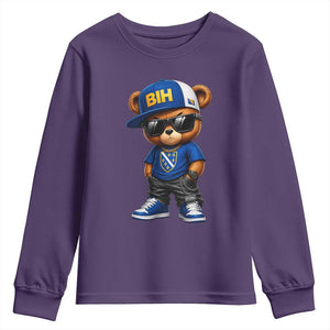 BIH Bosnia Teddy Bear Graphic Youth Sweatshirt Golden Lily Heritage Urban Streetwear Style