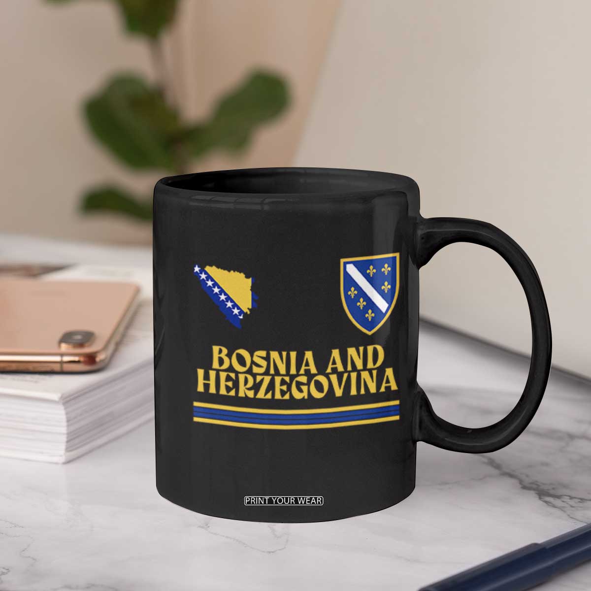 Bosnia Herzegovina Soccer Jersey Style Coffee Mug Country Map Heritage Football Fan