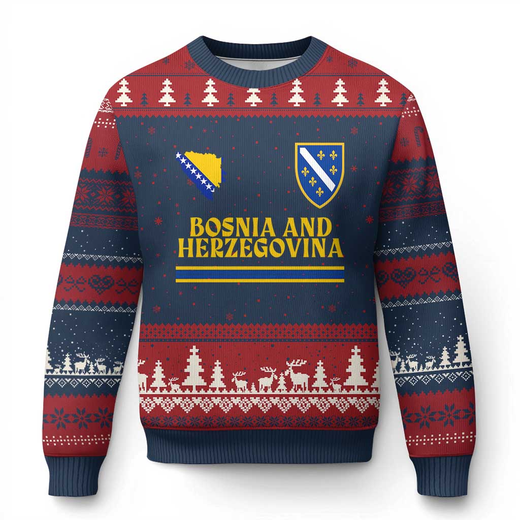 Bosnia Herzegovina Soccer Jersey Style Ugly Christmas Sweater Country Map Heritage Football Fan TS02 Navy Red Print Your Wear