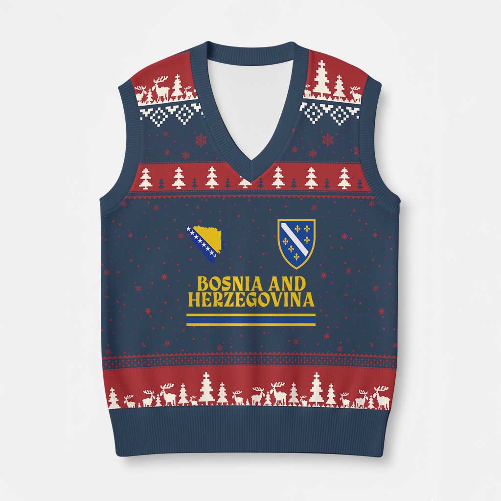 Bosnia Herzegovina Soccer Jersey Style V-Neck Knit Sweater Vest Country Map Heritage Football Fan TS02 Navy Red Print Your Wear