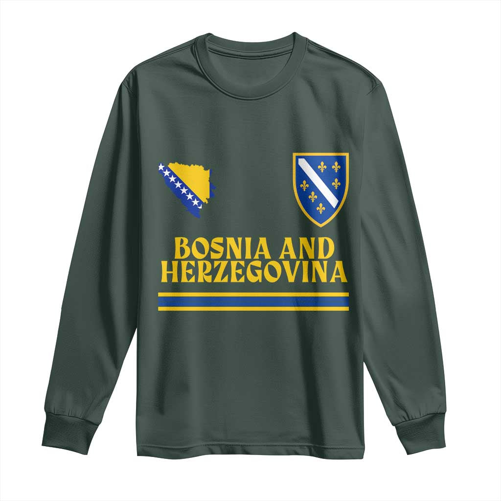 Bosnia Herzegovina Soccer Jersey Style Long Sleeve Shirt Country Map Heritage Football Fan TS02 Dark Forest Green Print Your Wear