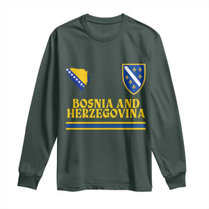 Bosnia Herzegovina Soccer Jersey Style Long Sleeve Shirt Country Map Heritage Football Fan TS02 Dark Forest Green Print Your Wear