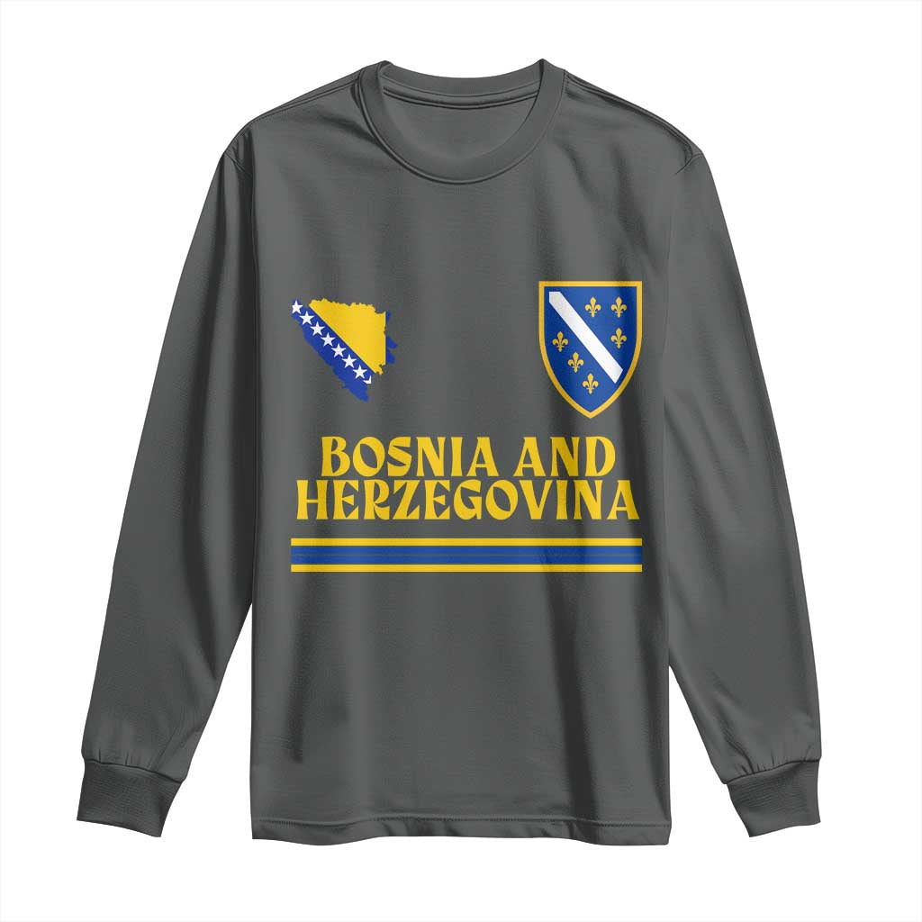 Bosnia Herzegovina Soccer Jersey Style Long Sleeve Shirt Country Map Heritage Football Fan TS02 Dark Heather Print Your Wear