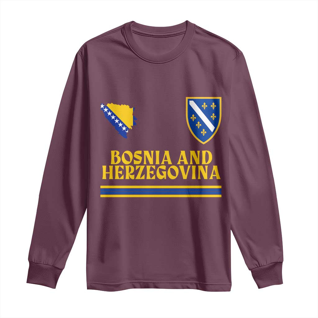 Bosnia Herzegovina Soccer Jersey Style Long Sleeve Shirt Country Map Heritage Football Fan TS02 Maroon Print Your Wear