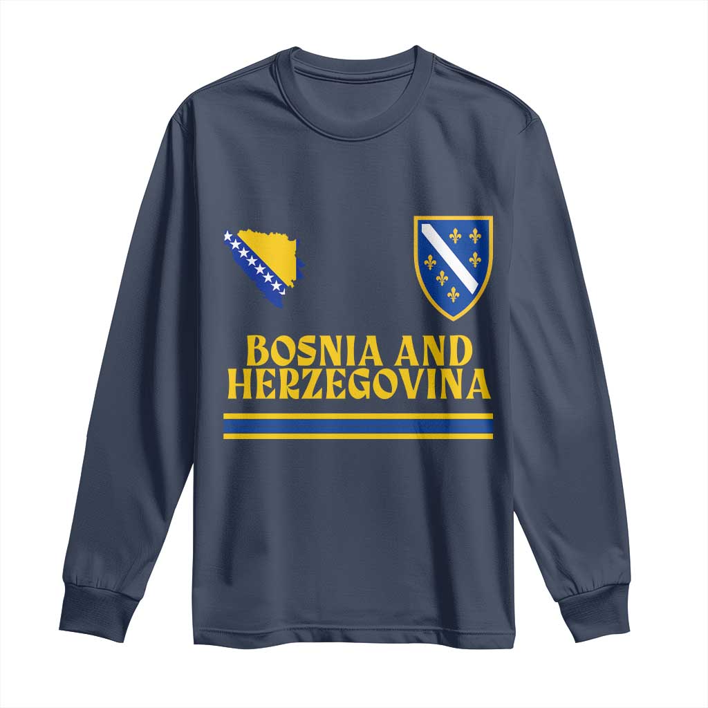 Bosnia Herzegovina Soccer Jersey Style Long Sleeve Shirt Country Map Heritage Football Fan TS02 Navy Print Your Wear