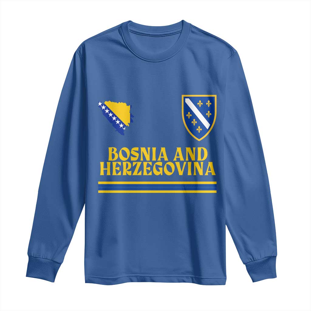Bosnia Herzegovina Soccer Jersey Style Long Sleeve Shirt Country Map Heritage Football Fan TS02 Royal Blue Print Your Wear