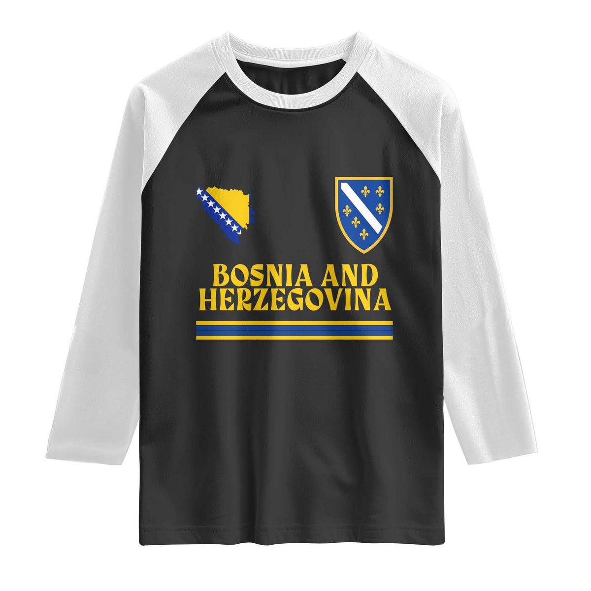 Bosnia Herzegovina Soccer Jersey Style Raglan Shirt Country Map Heritage Football Fan TS02 Black White Print Your Wear