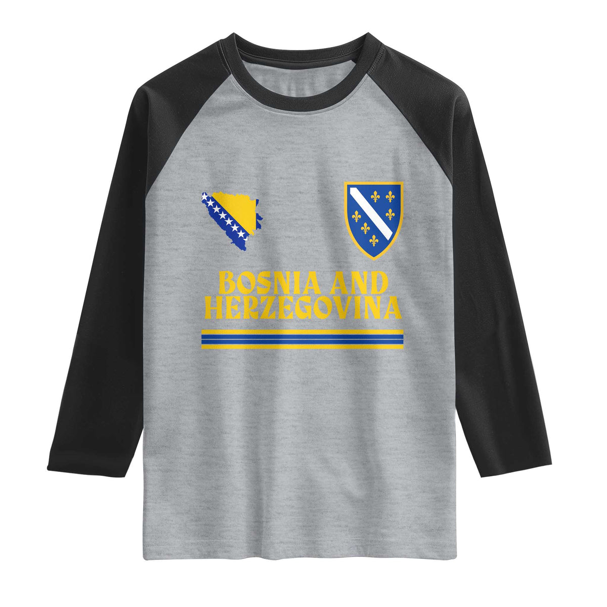 Bosnia Herzegovina Soccer Jersey Style Raglan Shirt Country Map Heritage Football Fan TS02 Heather Gray Black Print Your Wear