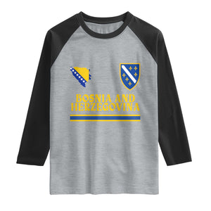 Bosnia Herzegovina Soccer Jersey Style Raglan Shirt Country Map Heritage Football Fan TS02 Heather Gray Black Print Your Wear