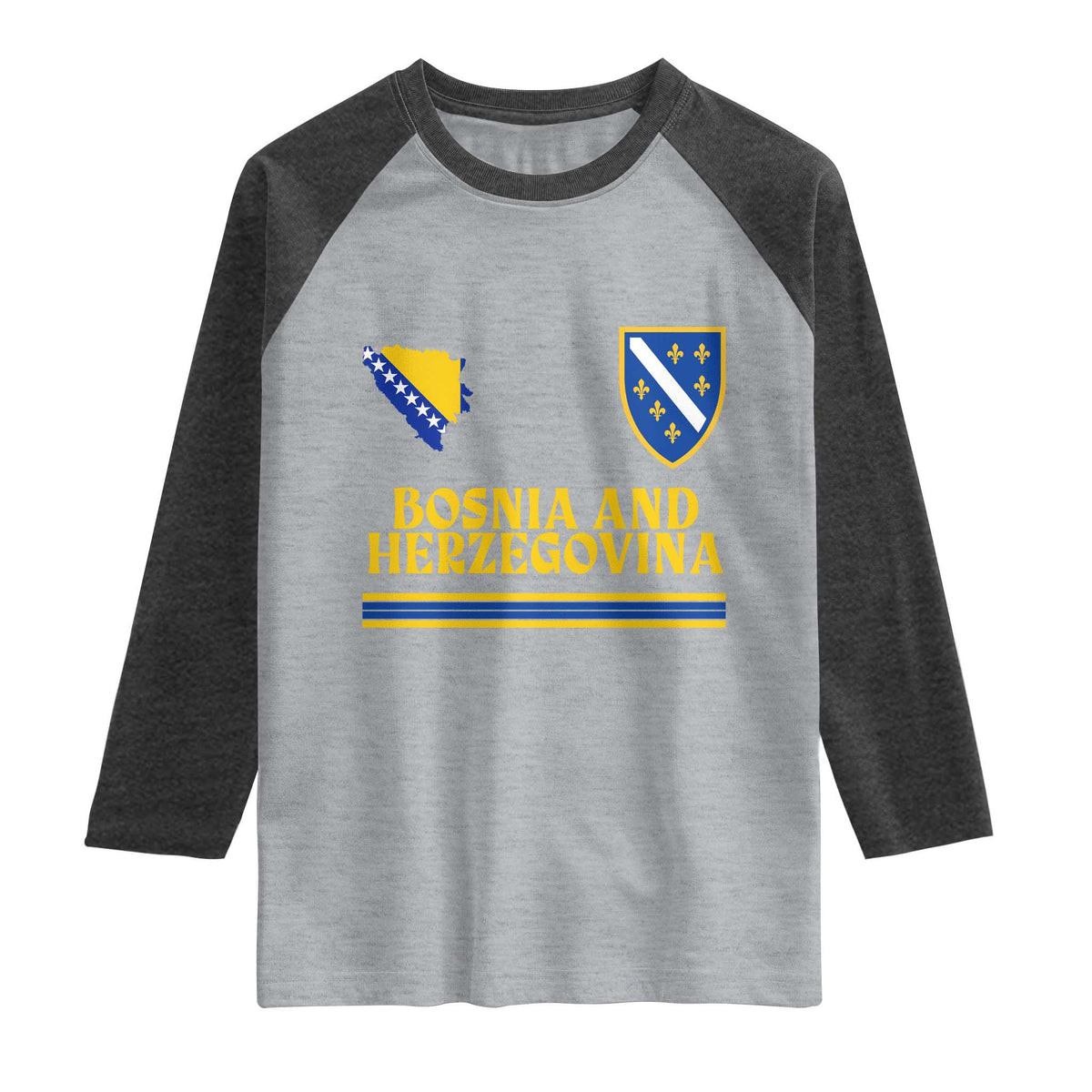 Bosnia Herzegovina Soccer Jersey Style Raglan Shirt Country Map Heritage Football Fan TS02 Heather Gray Heather Charcoal Print Your Wear