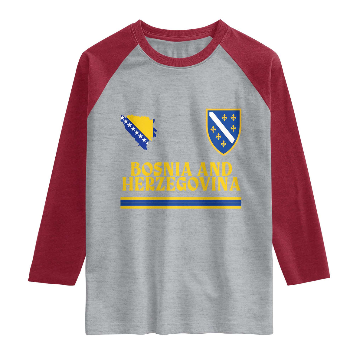 Bosnia Herzegovina Soccer Jersey Style Raglan Shirt Country Map Heritage Football Fan TS02 Heather Gray Heather Red Print Your Wear