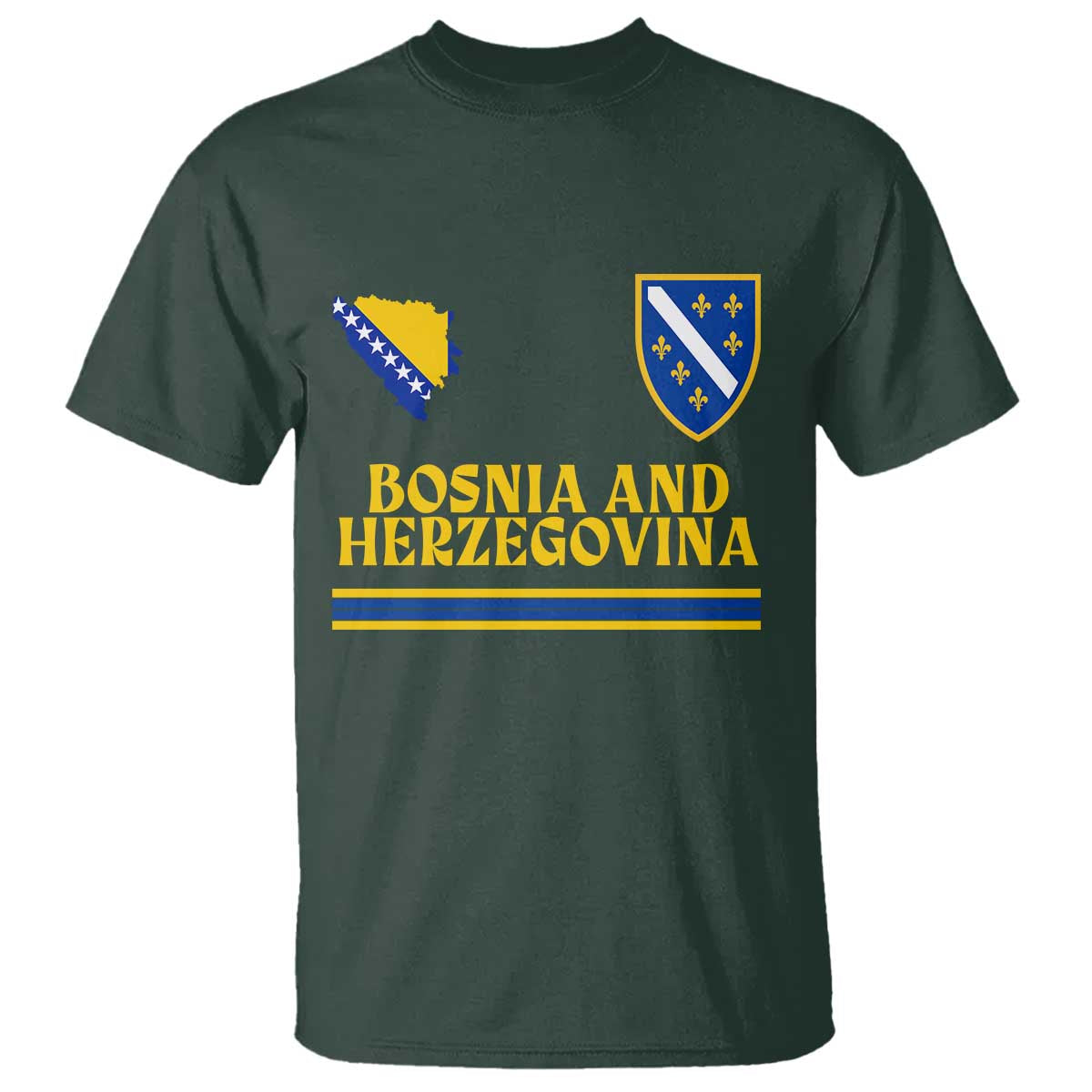 Bosnia Herzegovina Soccer Jersey Style T Shirt Country Map Heritage Football Fan TS02 Dark Forest Green Print Your Wear