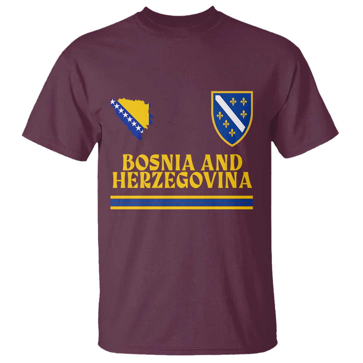 Bosnia Herzegovina Soccer Jersey Style T Shirt Country Map Heritage Football Fan TS02 Maroon Print Your Wear