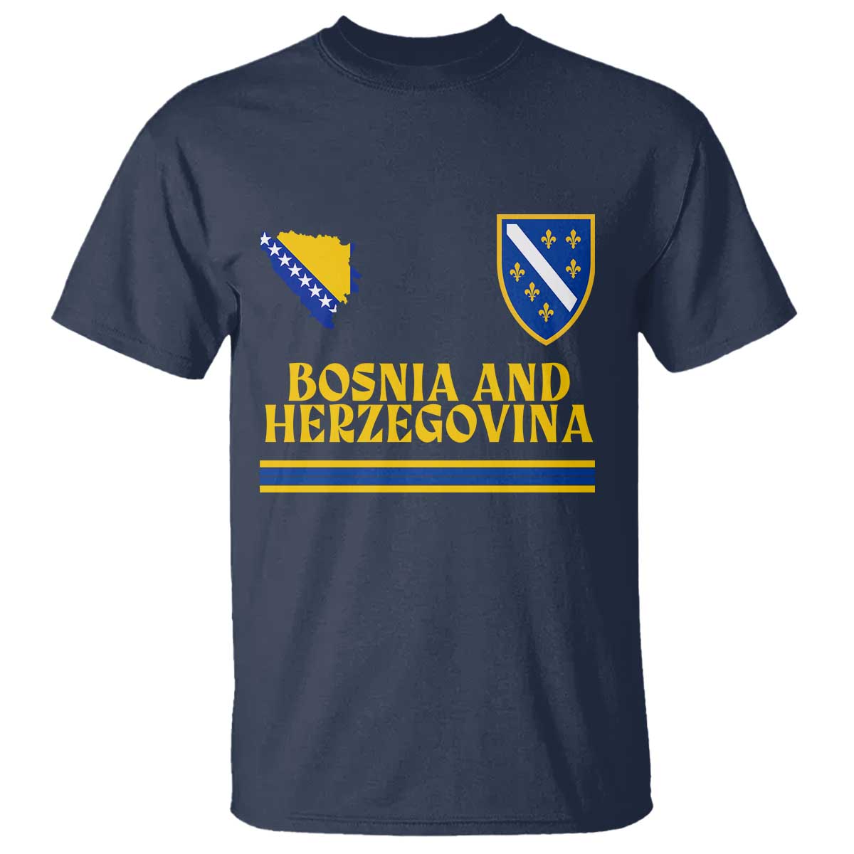 Bosnia Herzegovina Soccer Jersey Style T Shirt Country Map Heritage Football Fan TS02 Navy Print Your Wear