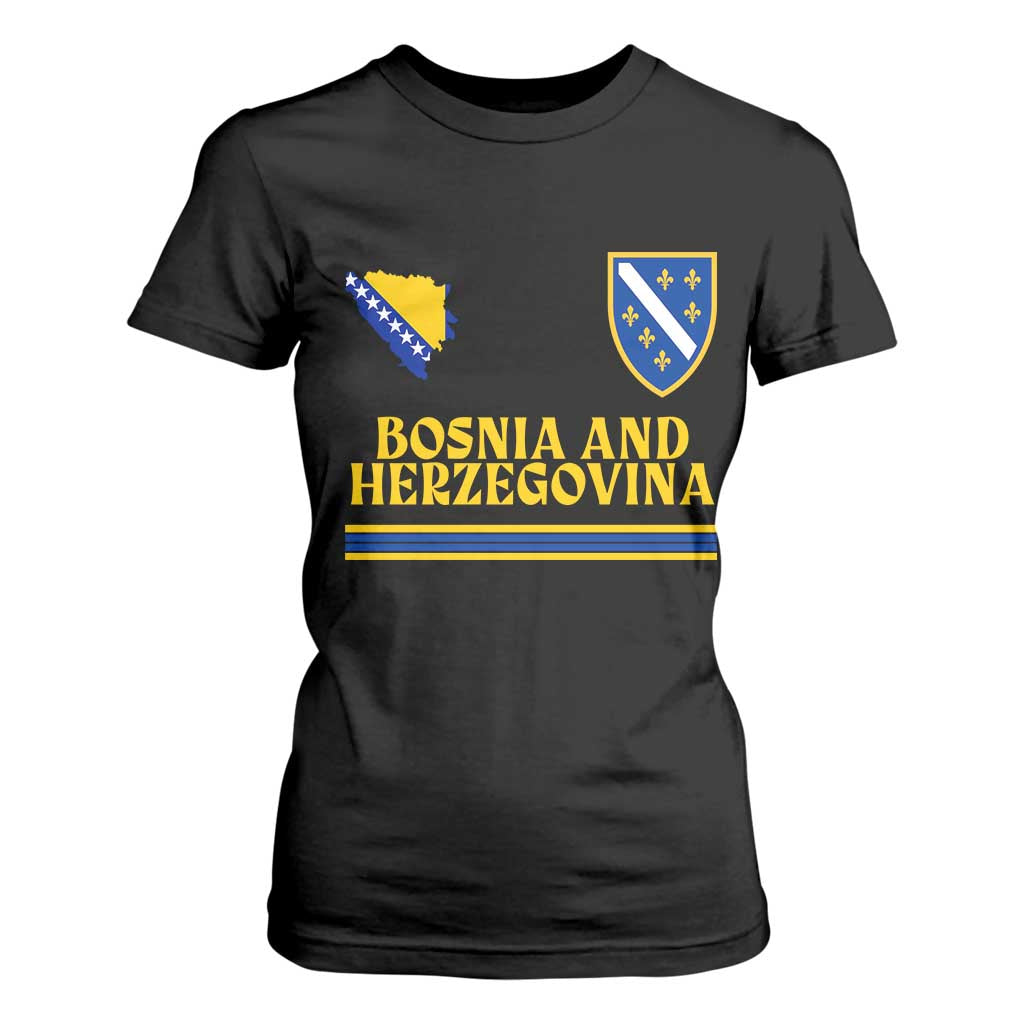 Bosnia Herzegovina Soccer Jersey Style T Shirt For Women Country Map Heritage Football Fan TS02 Black Print Your Wear