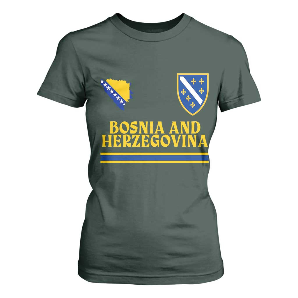 Bosnia Herzegovina Soccer Jersey Style T Shirt For Women Country Map Heritage Football Fan TS02 Dark Forest Green Print Your Wear