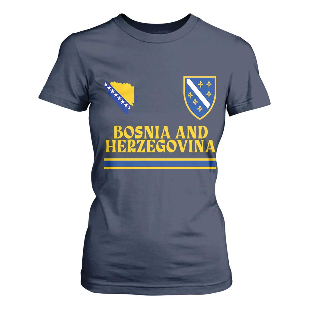 Bosnia Herzegovina Soccer Jersey Style T Shirt For Women Country Map Heritage Football Fan TS02 Navy Print Your Wear