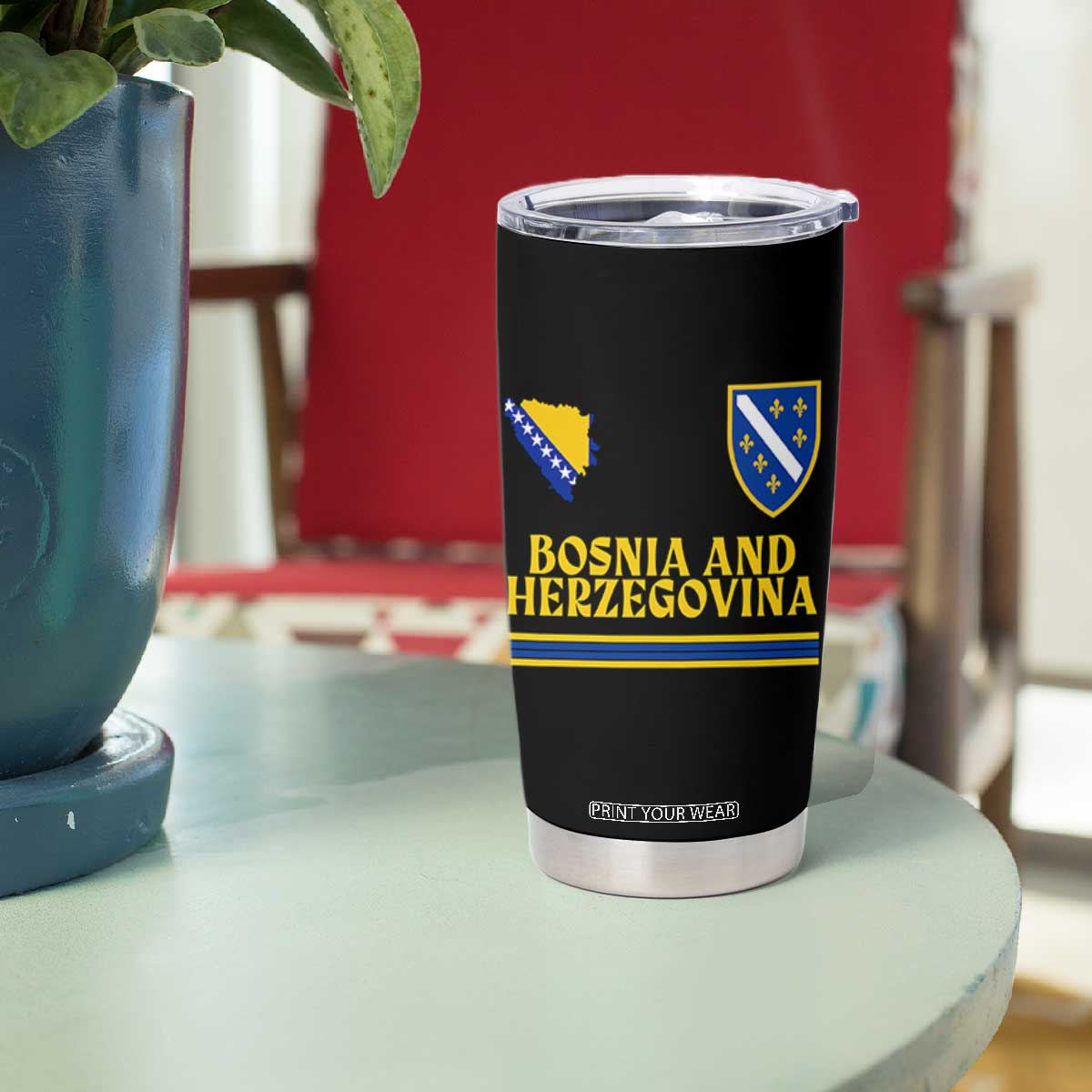 Bosnia Herzegovina Soccer Jersey Style Tumbler Cup Country Map Heritage Football Fan