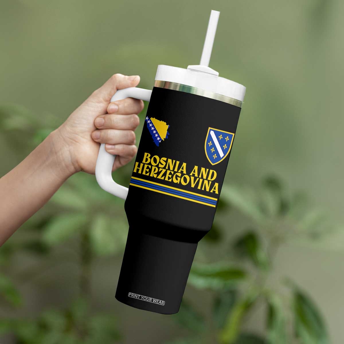 Bosnia Herzegovina Soccer Jersey Style Tumbler With Handle Country Map Heritage Football Fan