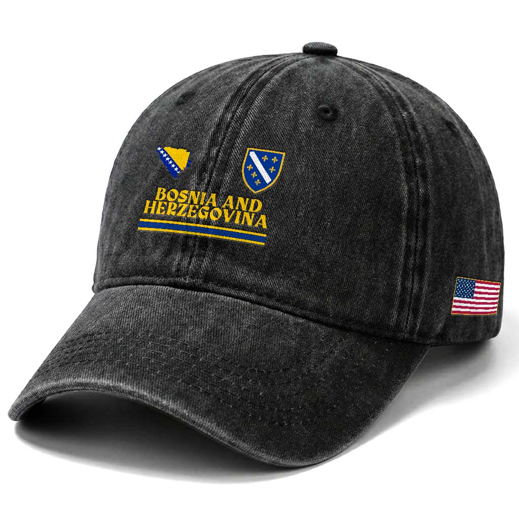 Bosnia Herzegovina Soccer Jersey Style Washed Cotton Baseball Cap Country Map Heritage Football Fan