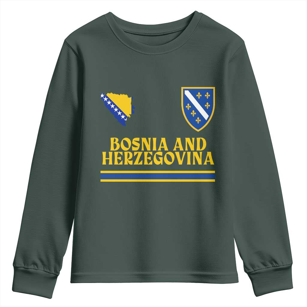 Bosnia Herzegovina Soccer Jersey Style Youth Sweatshirt Country Map Heritage Football Fan TS02 Dark Forest Green Print Your Wear