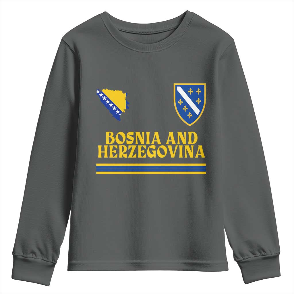 Bosnia Herzegovina Soccer Jersey Style Youth Sweatshirt Country Map Heritage Football Fan TS02 Dark Heather Print Your Wear