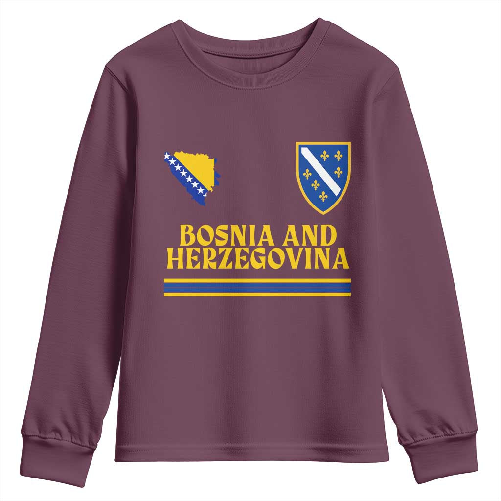 Bosnia Herzegovina Soccer Jersey Style Youth Sweatshirt Country Map Heritage Football Fan TS02 Maroon Print Your Wear