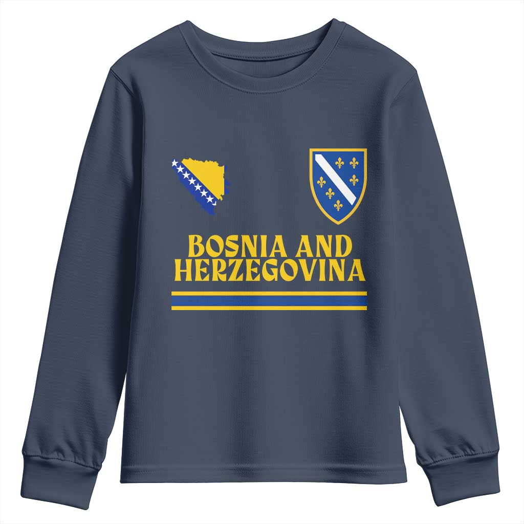 Bosnia Herzegovina Soccer Jersey Style Youth Sweatshirt Country Map Heritage Football Fan TS02 Navy Print Your Wear