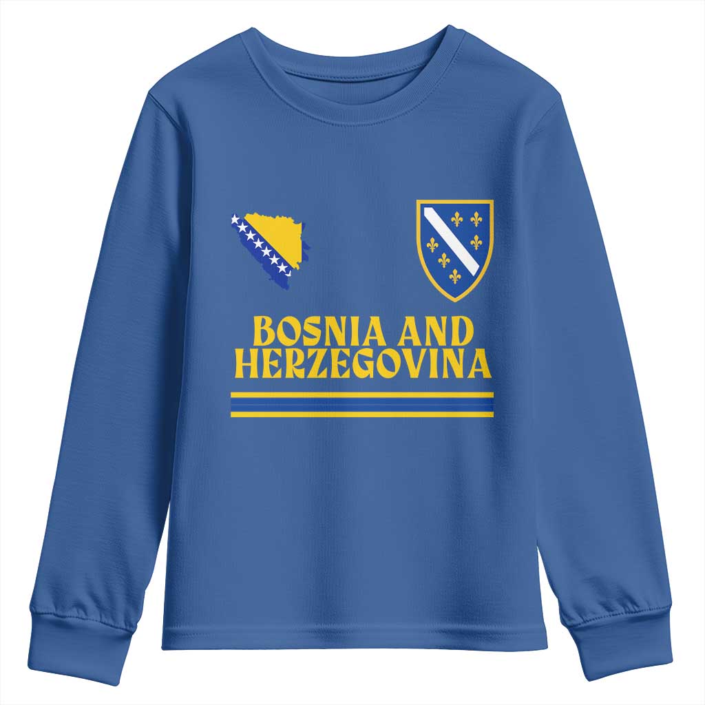 Bosnia Herzegovina Soccer Jersey Style Youth Sweatshirt Country Map Heritage Football Fan TS02 Royal Blue Print Your Wear