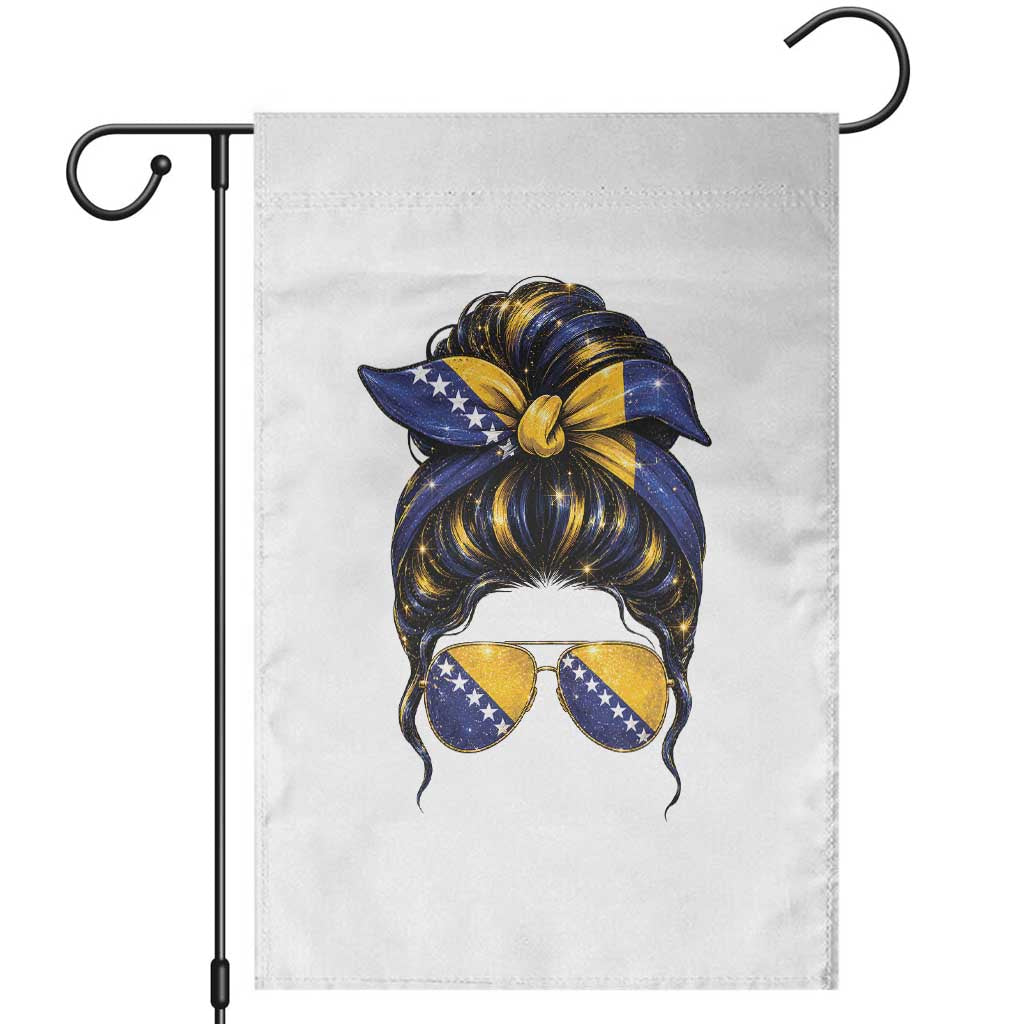 Bosnian Girl Messy Bun Flag Bandana Woman Graphic Garden Flag Bosnia Herzegovina Pride TS02 White Print Your Wear