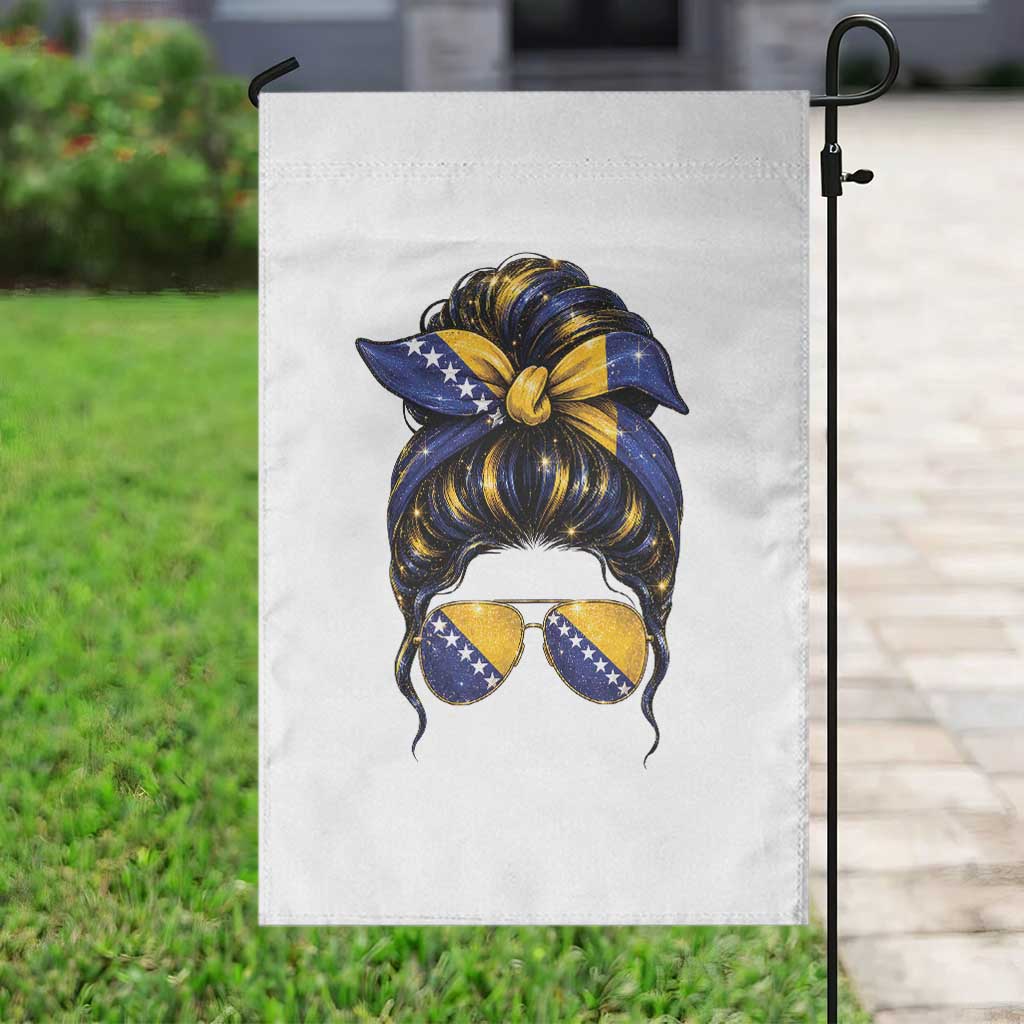Bosnian Girl Messy Bun Flag Bandana Woman Graphic Garden Flag Bosnia Herzegovina Pride