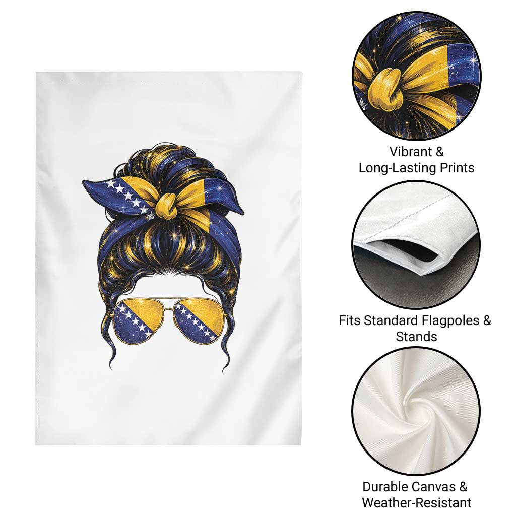Bosnian Girl Messy Bun Flag Bandana Woman Graphic Garden Flag Bosnia Herzegovina Pride