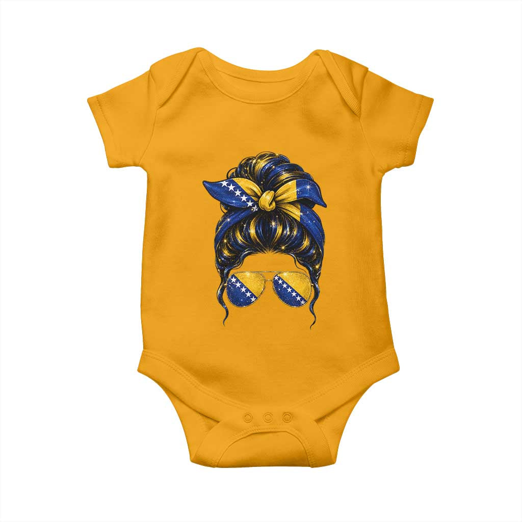 Bosnian Girl Messy Bun Flag Bandana Woman Graphic Baby Onesie Bosnia Herzegovina Pride TS02 Gold Print Your Wear