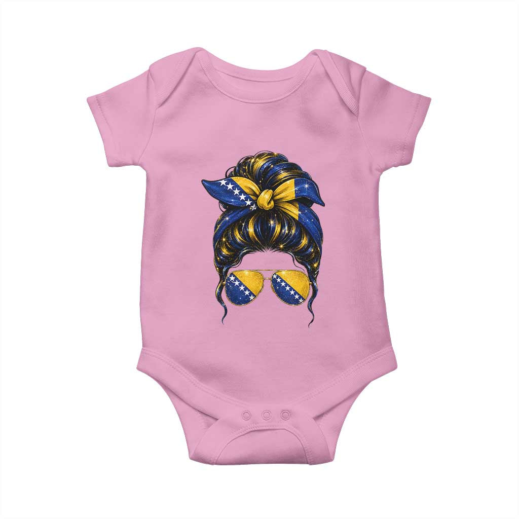 Bosnian Girl Messy Bun Flag Bandana Woman Graphic Baby Onesie Bosnia Herzegovina Pride TS02 Light Pink Print Your Wear