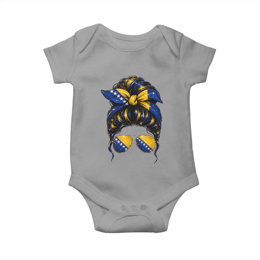 Bosnian Girl Messy Bun Flag Bandana Woman Graphic Baby Onesie Bosnia Herzegovina Pride TS02 Sport Gray Print Your Wear