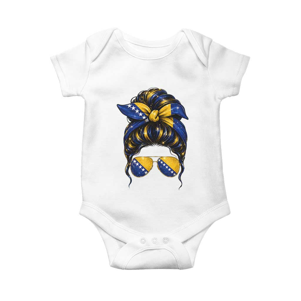 Bosnian Girl Messy Bun Flag Bandana Woman Graphic Baby Onesie Bosnia Herzegovina Pride TS02 White Print Your Wear