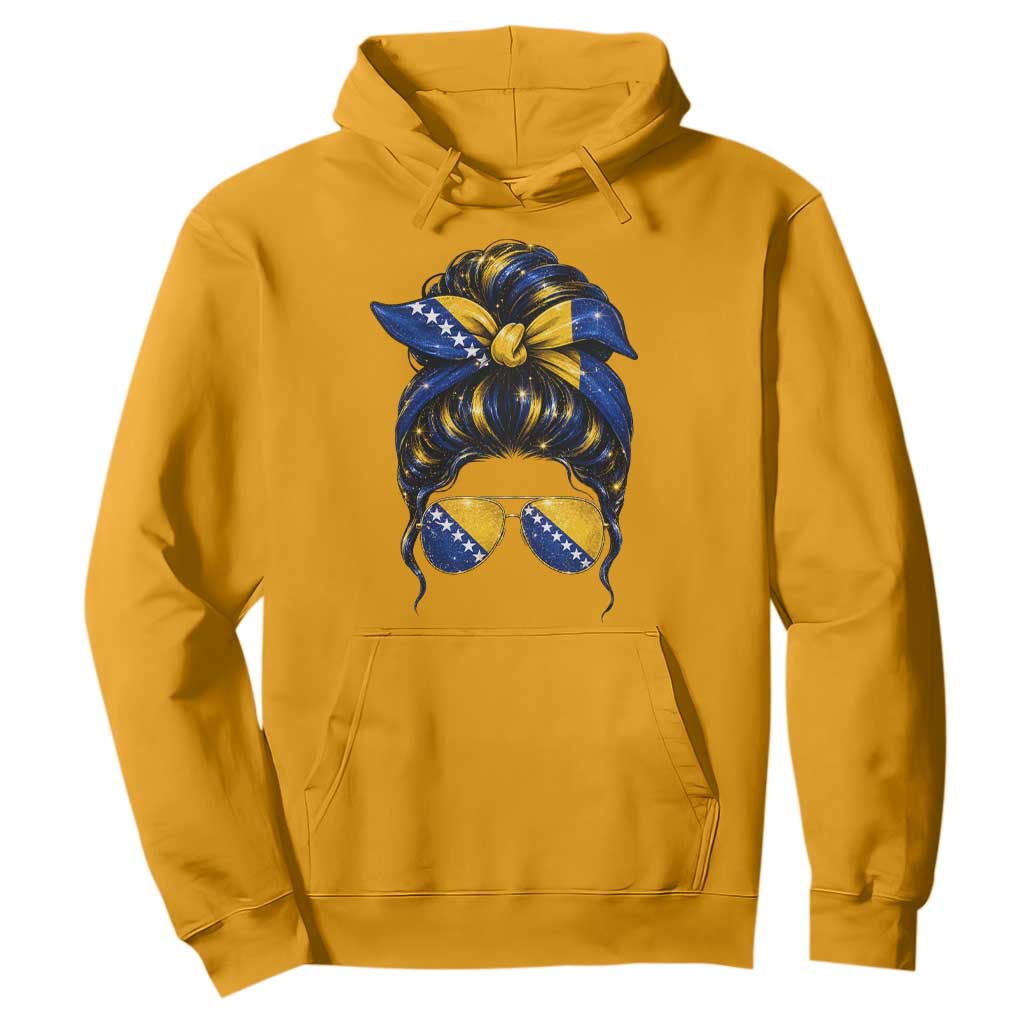 Bosnian Girl Messy Bun Flag Bandana Woman Graphic Hoodie Bosnia Herzegovina Pride TS02 Gold Print Your Wear