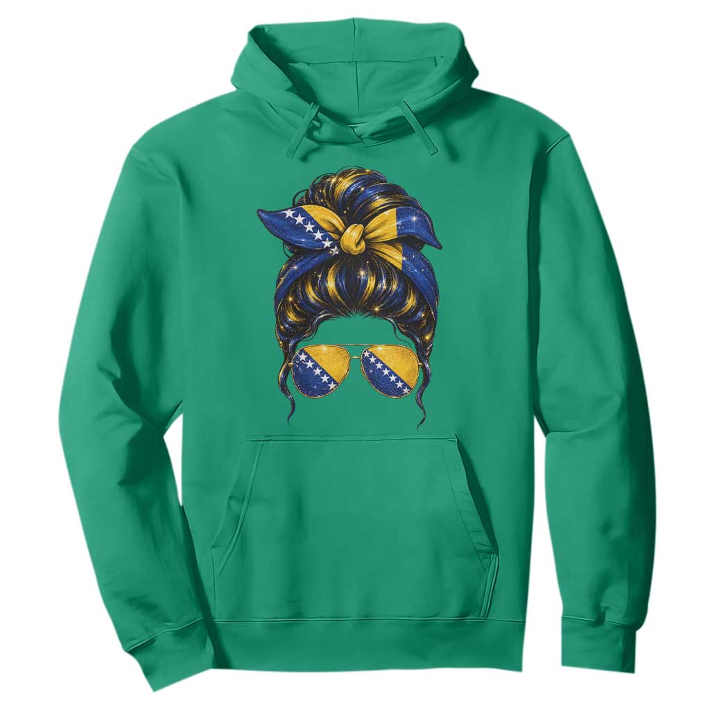 Bosnian Girl Messy Bun Flag Bandana Woman Graphic Hoodie Bosnia Herzegovina Pride TS02 Irish Green Print Your Wear
