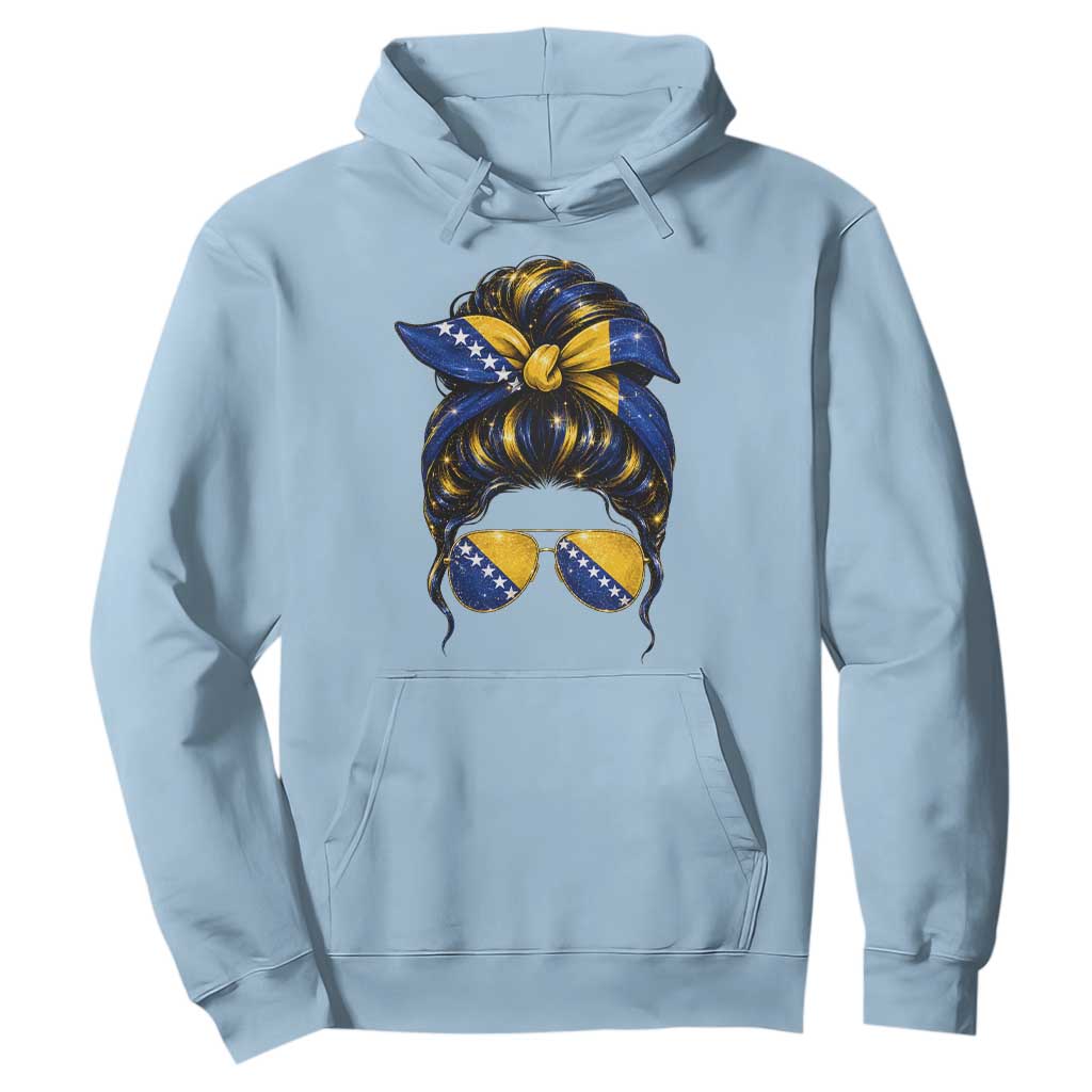 Bosnian Girl Messy Bun Flag Bandana Woman Graphic Hoodie Bosnia Herzegovina Pride TS02 Light Blue Print Your Wear