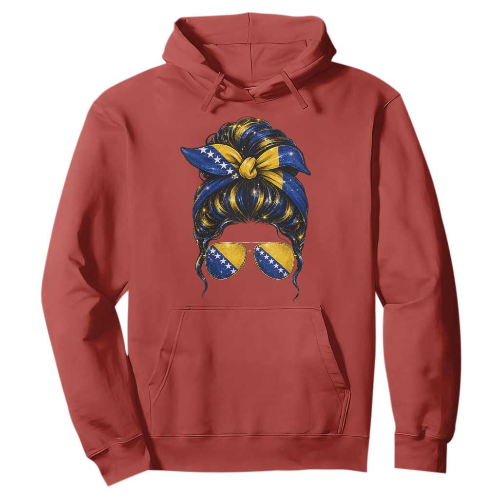 Bosnian Girl Messy Bun Flag Bandana Woman Graphic Hoodie Bosnia Herzegovina Pride TS02 Red Print Your Wear
