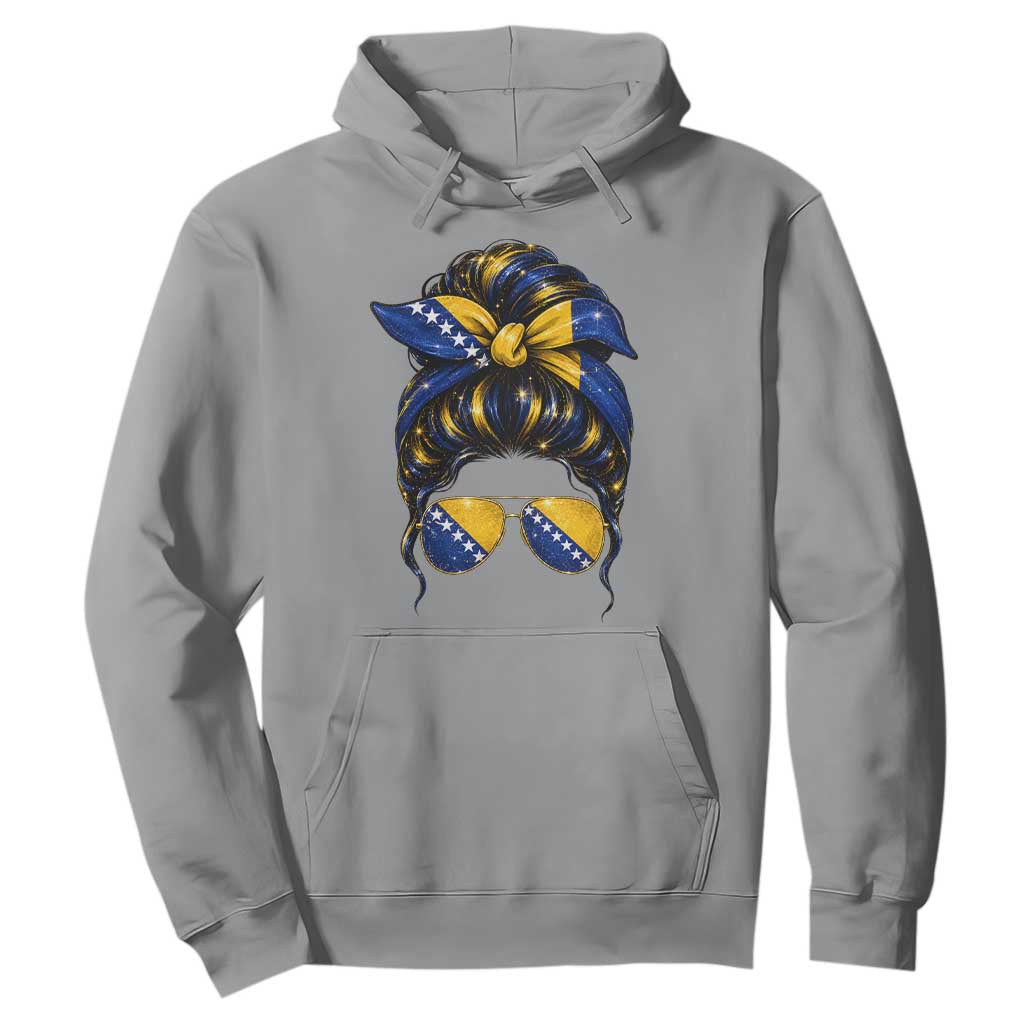 Bosnian Girl Messy Bun Flag Bandana Woman Graphic Hoodie Bosnia Herzegovina Pride TS02 Sport Gray Print Your Wear