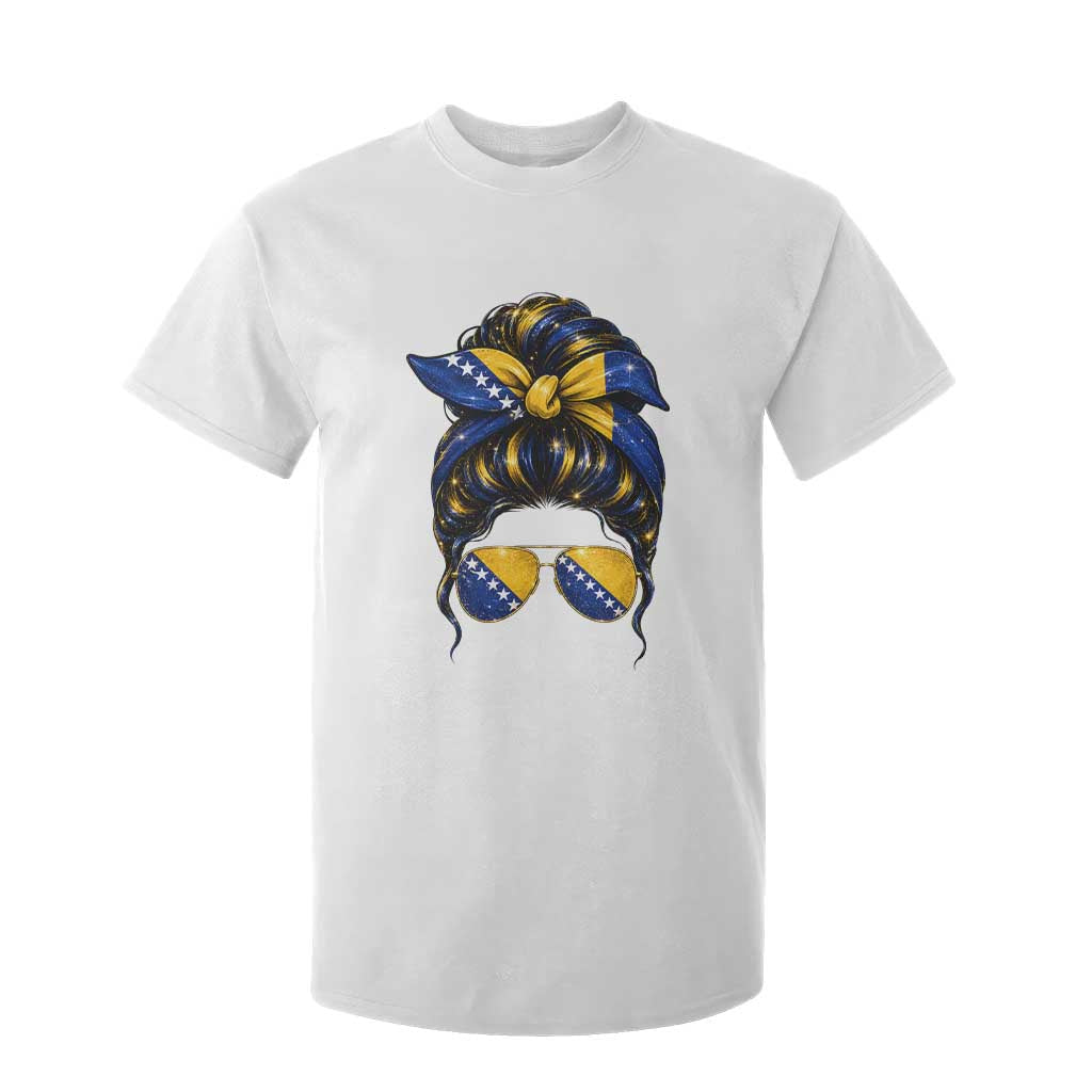 Bosnian Girl Messy Bun Flag Bandana Woman Graphic T Shirt For Kid Bosnia Herzegovina Pride TS02 White Print Your Wear