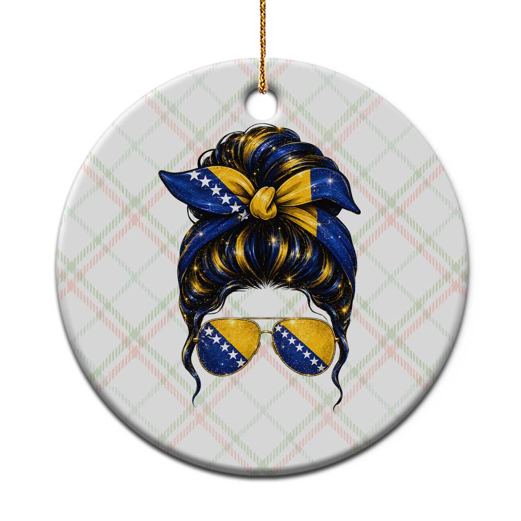 Bosnian Girl Messy Bun Flag Bandana Woman Graphic Ceramic Ornament Bosnia Herzegovina Pride