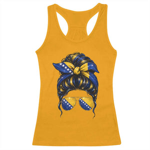 Bosnian Girl Messy Bun Flag Bandana Woman Graphic Racerback Tank Top Bosnia Herzegovina Pride TS02 Gold Print Your Wear