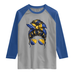 Bosnian Girl Messy Bun Flag Bandana Woman Graphic Raglan Shirt Bosnia Herzegovina Pride TS02 Sport Gray Royal Print Your Wear