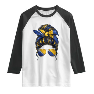 Bosnian Girl Messy Bun Flag Bandana Woman Graphic Raglan Shirt Bosnia Herzegovina Pride TS02 White Black Print Your Wear